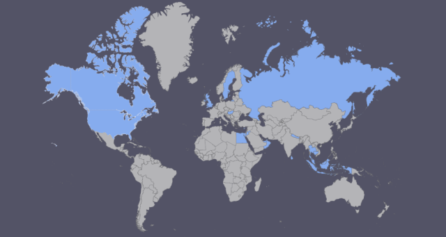 The countries I have visited highlighted in blue